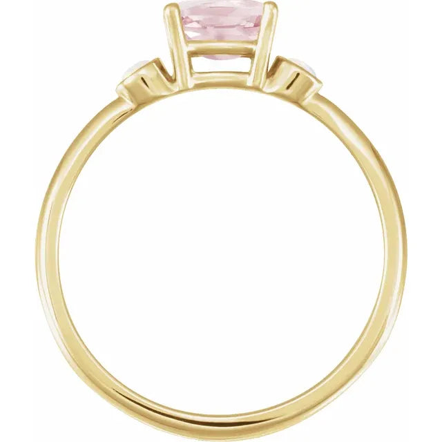 14K Yellow 6x4 mm Natural Pink Morganite & Natural White Opal Ring