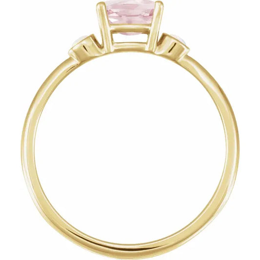 14K Yellow 6x4 mm Natural Pink Morganite & Natural White Opal Ring