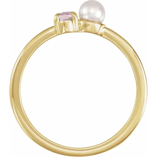 14K Yellow Natural Morganite & Cultured White Akoya Pearl Ring