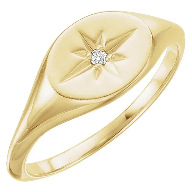 14K Yellow .02 CT Natural Diamond Starburst Signet Ring