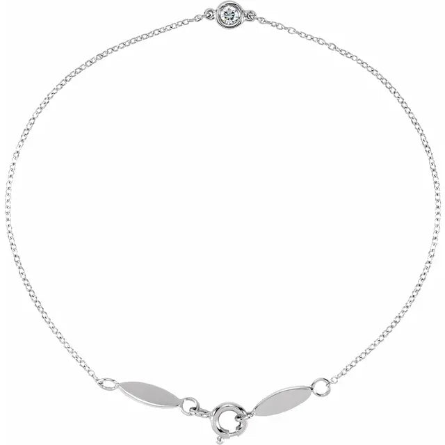 14K White .08 CT Natural Diamond 7" Bracelet