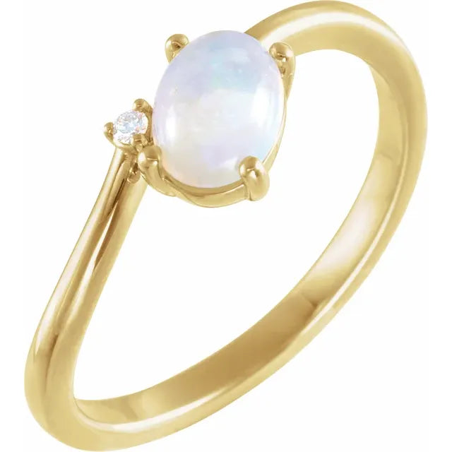 14K Yellow Natural White Ethiopian Opal & .015 CT Natural Diamond Bypass Ring