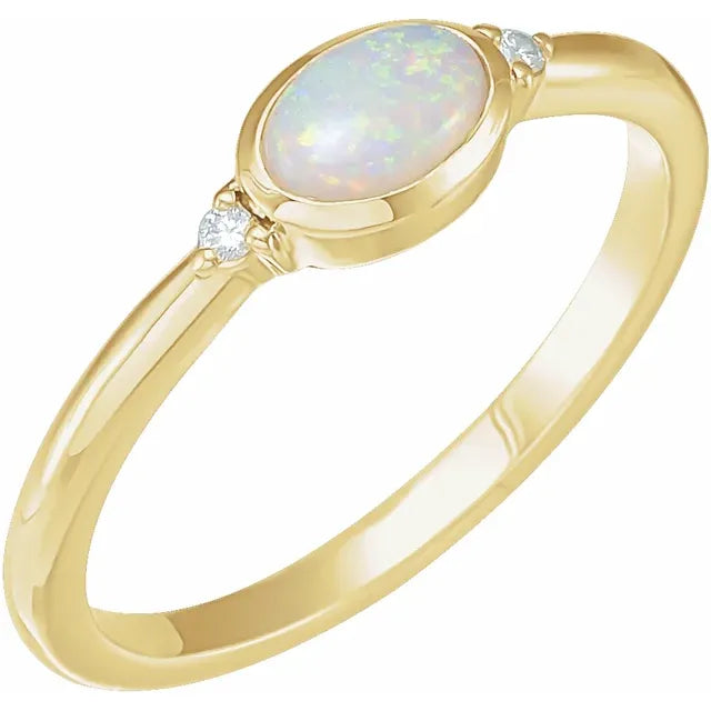 14K Yellow Natural White Ethiopian Opal & .03 CTW Natural Diamond Ring