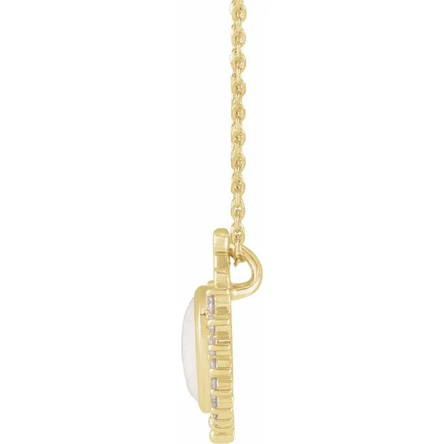 14K Yellow Natural White Opal & 1/6 CTW Natural Diamond 16-18" Necklace
