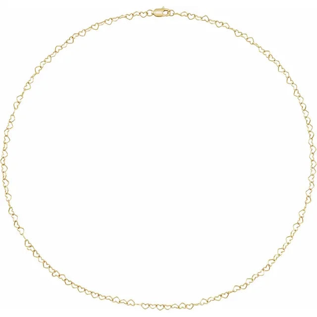 14K Yellow 3.2 mm Heart 18" Chain