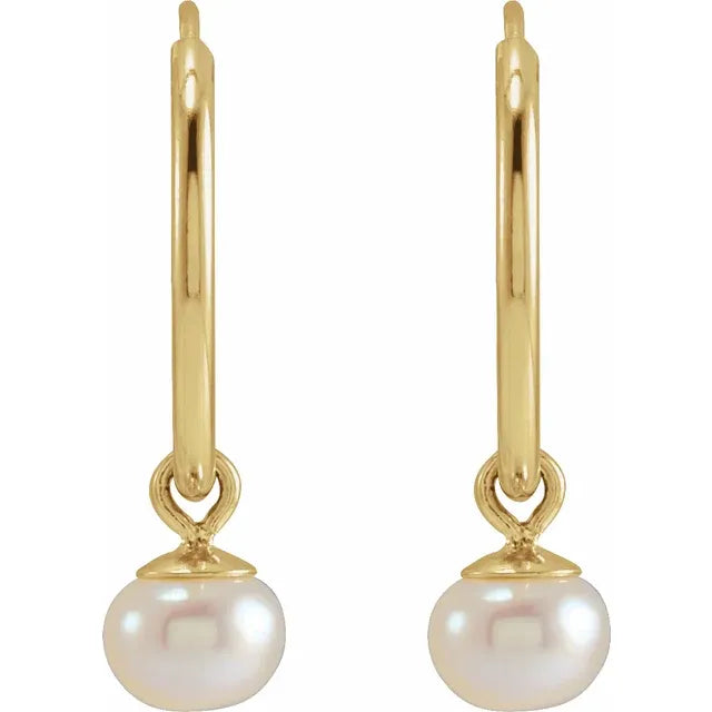 14K Yellow Freshwater Pearl 12 mm Endless Hoop Earrings