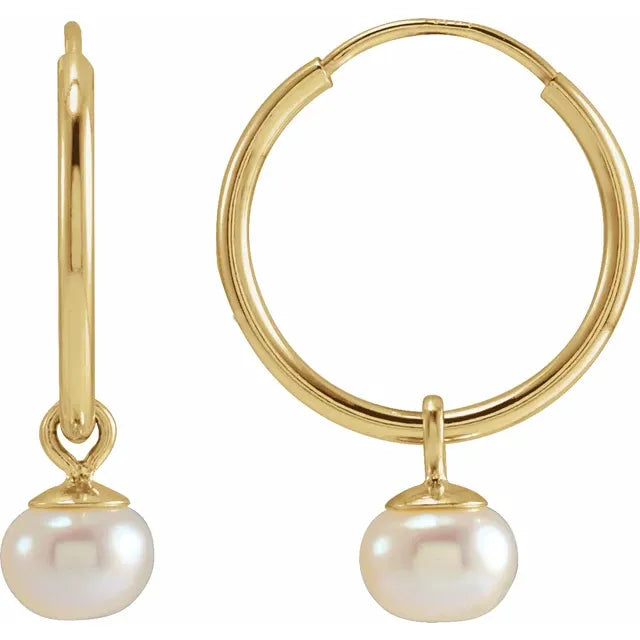 14K Yellow Freshwater Pearl 12 mm Endless Hoop Earrings