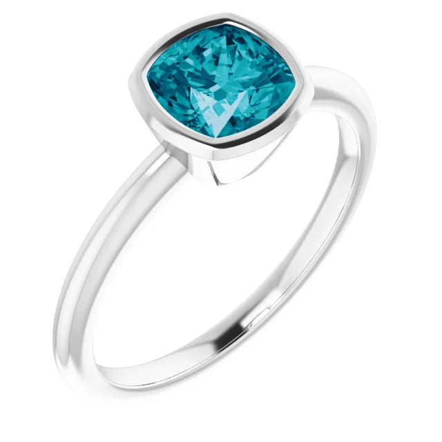 14K White Natural London Blue Topaz Ring