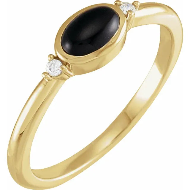 14K Yellow Natural Black Onyx & .03 CTW Natural Diamond Ring