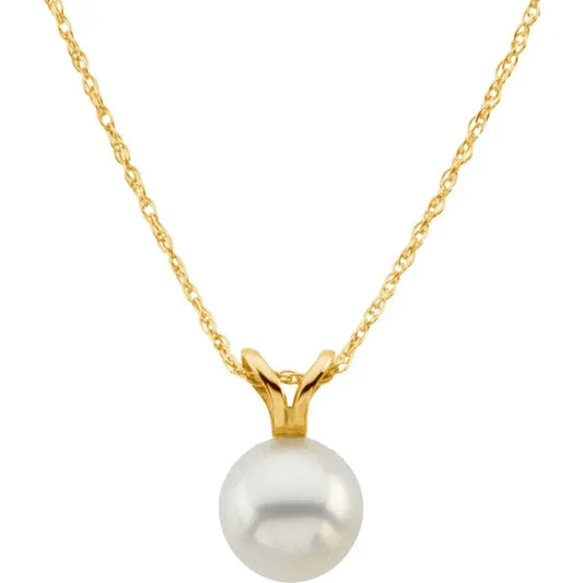 14K Yellow Cultured White Akoya Pearl 18" Necklace